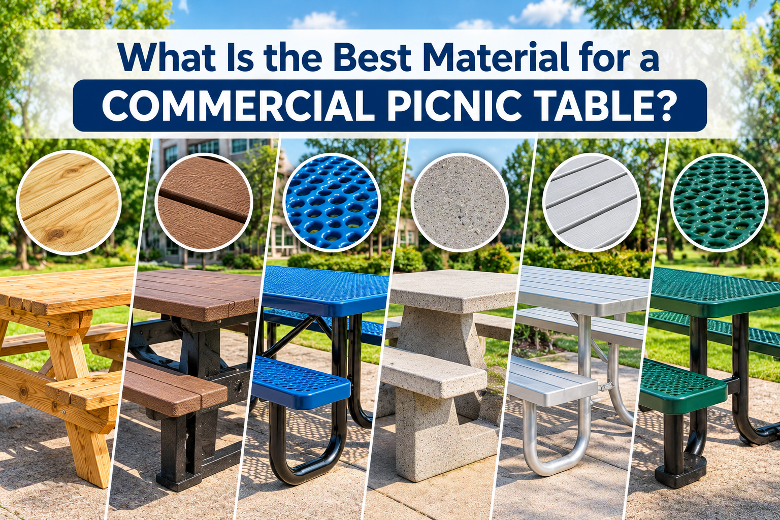 Comparison of wood, metal, recycled plastic, and other commercial picnic table materials